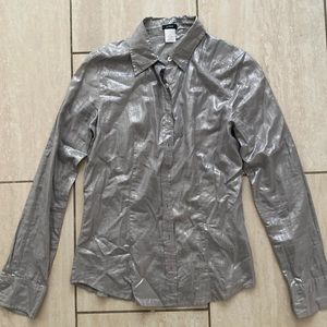 J.Crew silver button up top size 2